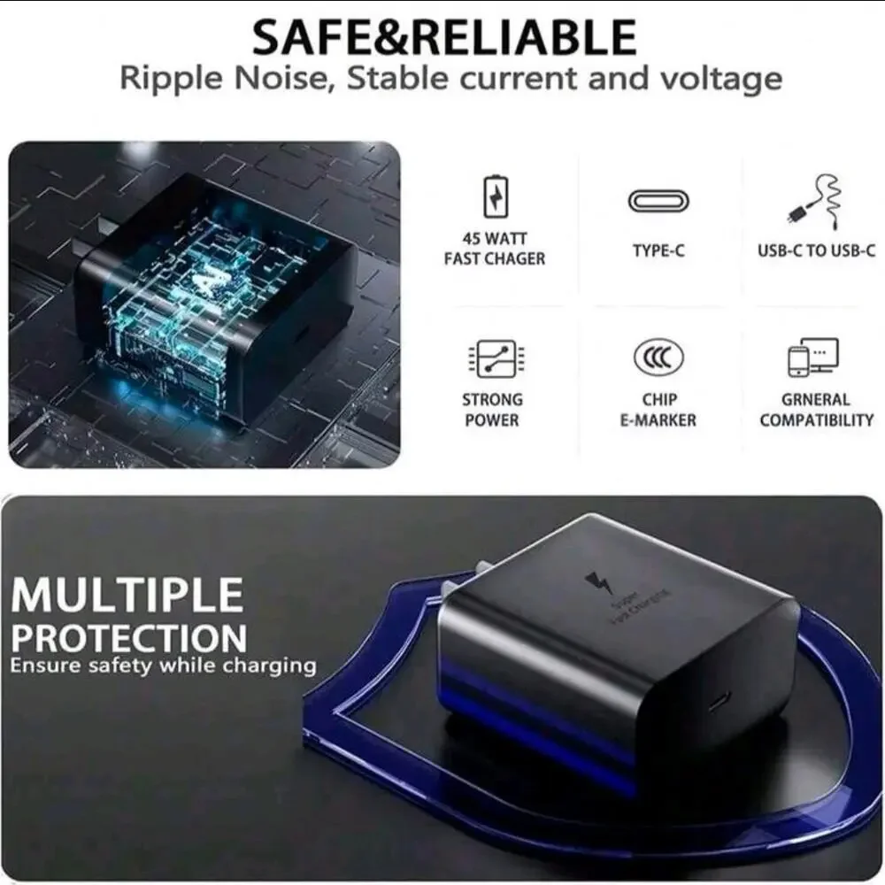 NEW!‎ 45W Super Fast Charger USB Type C Wall Charger Block+ 2m cable